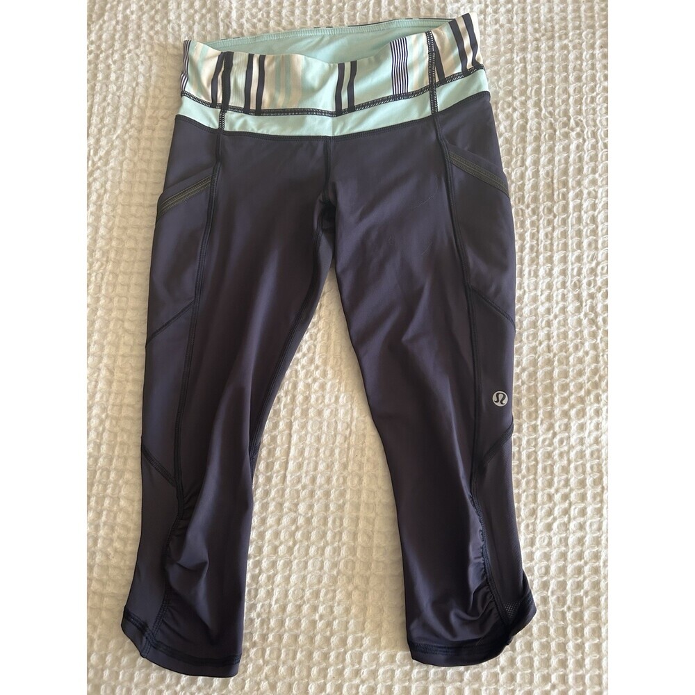 Lululemon Cropped Leggings- Size 4 Navy With Multi Blue Waist Band